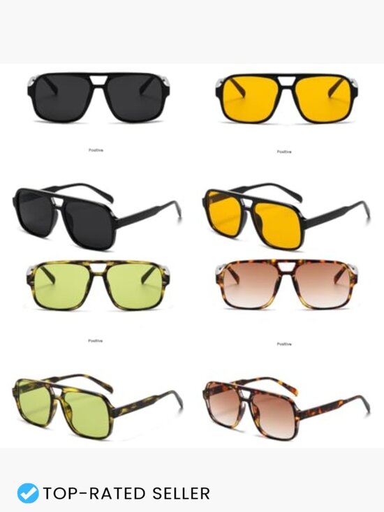 4 Pairs Retro 70s Square Aviator Sunglasses Oversized Vintage Double Bridge main image 7